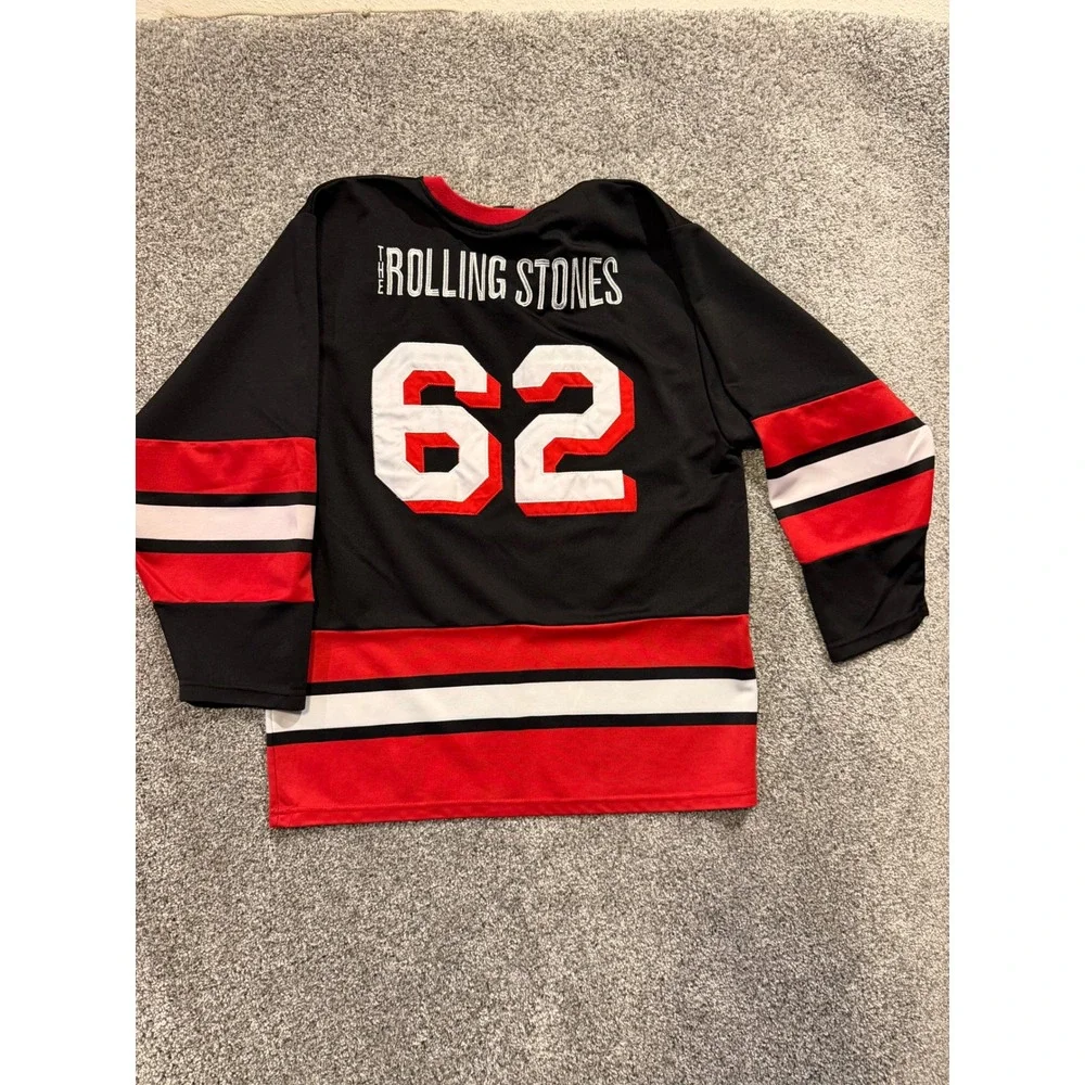 Rolling Stones Hockey Jersey Black Red White Number 62‎ Graphic Mens M 2017 Tour
